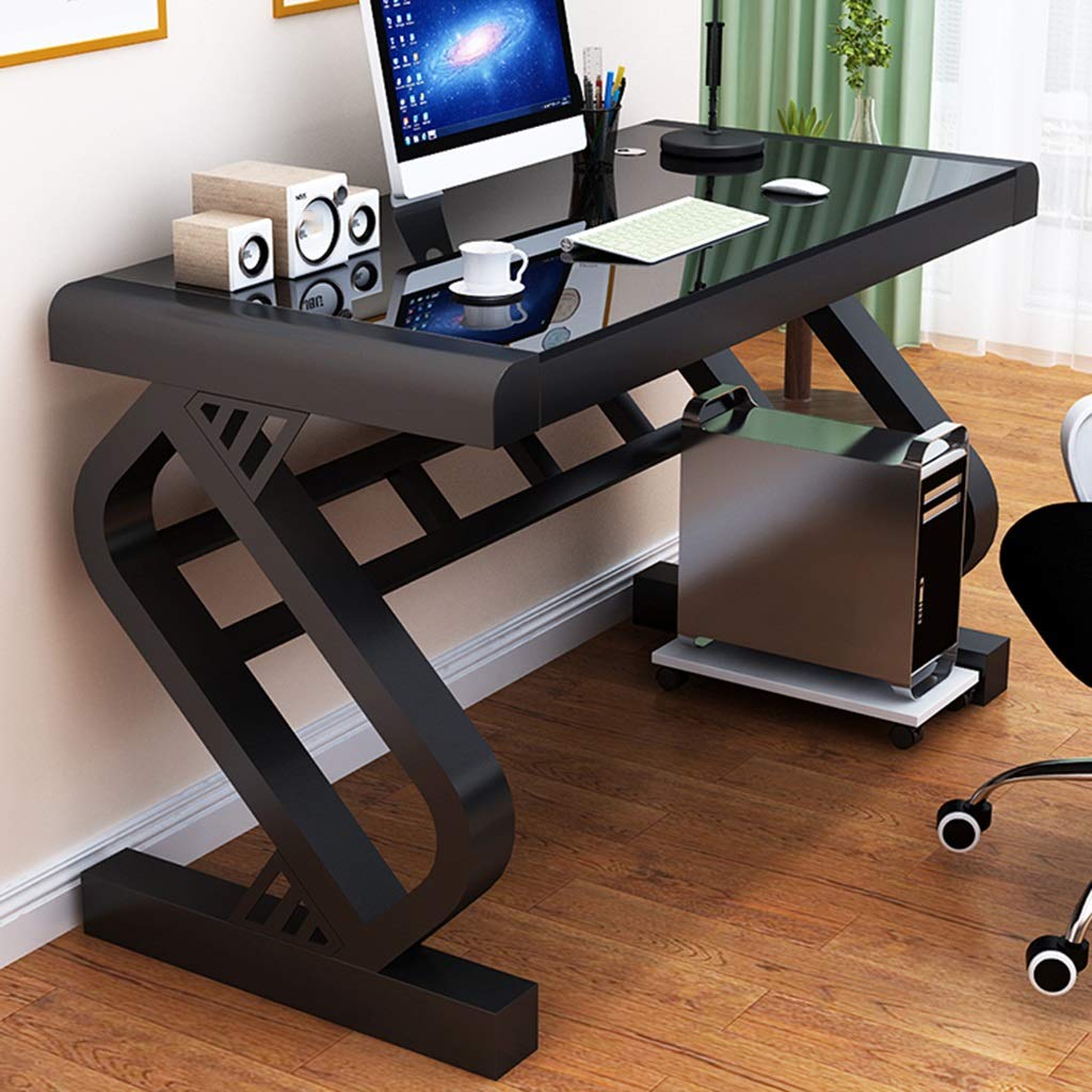 Modern Home Office Desk - Black 120cm Simple Computer Desk with Tempered Glass Top, Corner Study Desk for Students & Professionals - Easy Assembly for Small Spaces & Remote Work