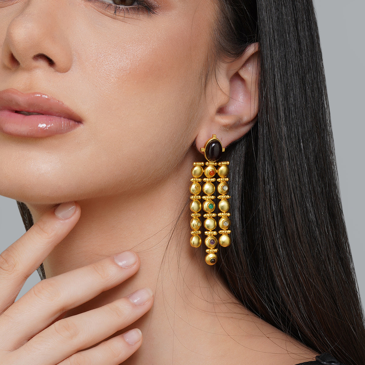 Navratna Power Drops Statement Earrings - Traditional Indian Jewelry for Women - Perfect for Weddings, Festivals & Special Occasions