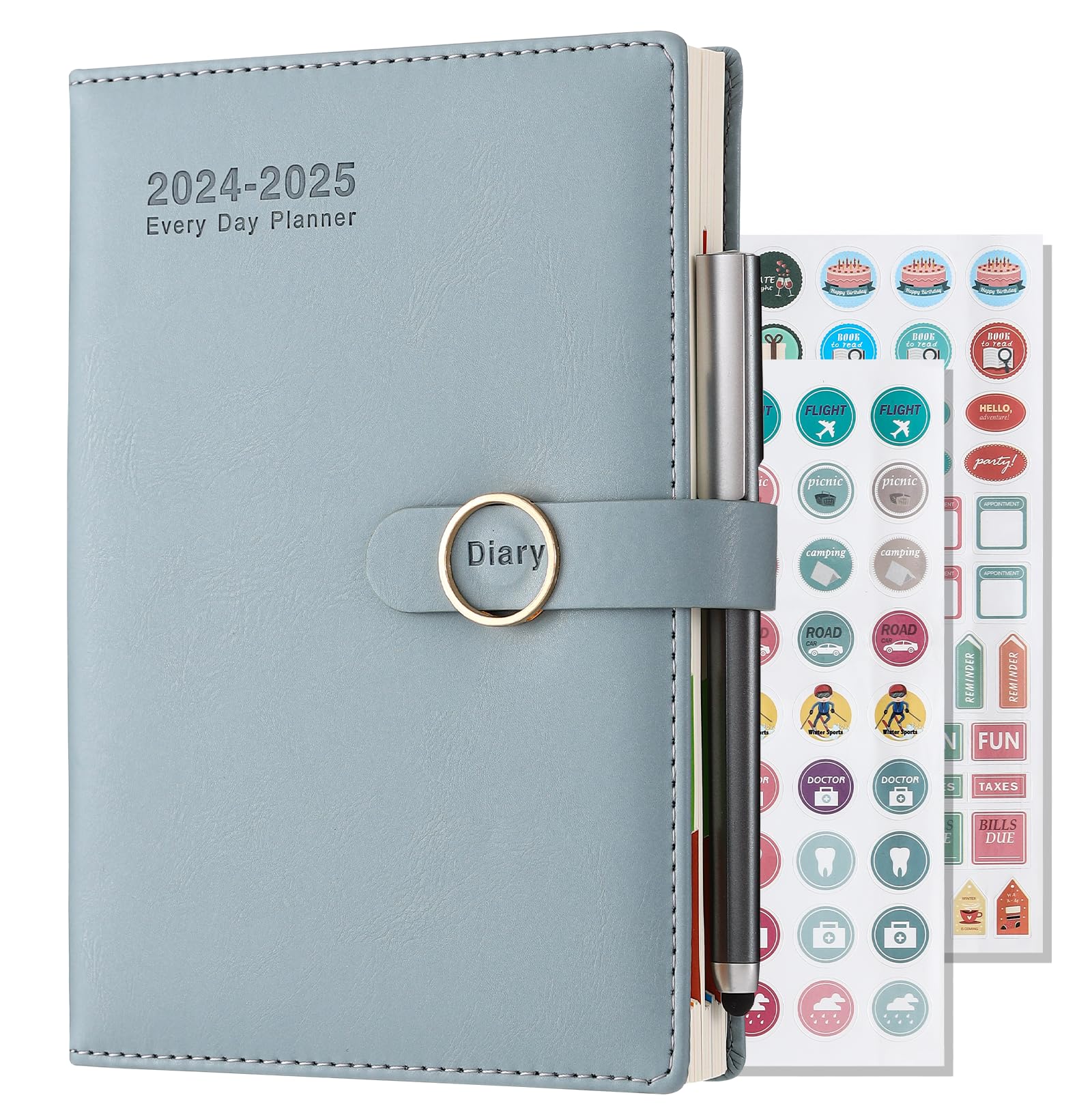2024-2025 Daily Planner with Hourly Schedule - July 2024 to June 2025 Academic Year Diary, Colorful Monthly Tabs, Includes Pen, Stickers & Bookmarks - Sky Blue | Perfect for Students, Professionals & Productivity Tracking