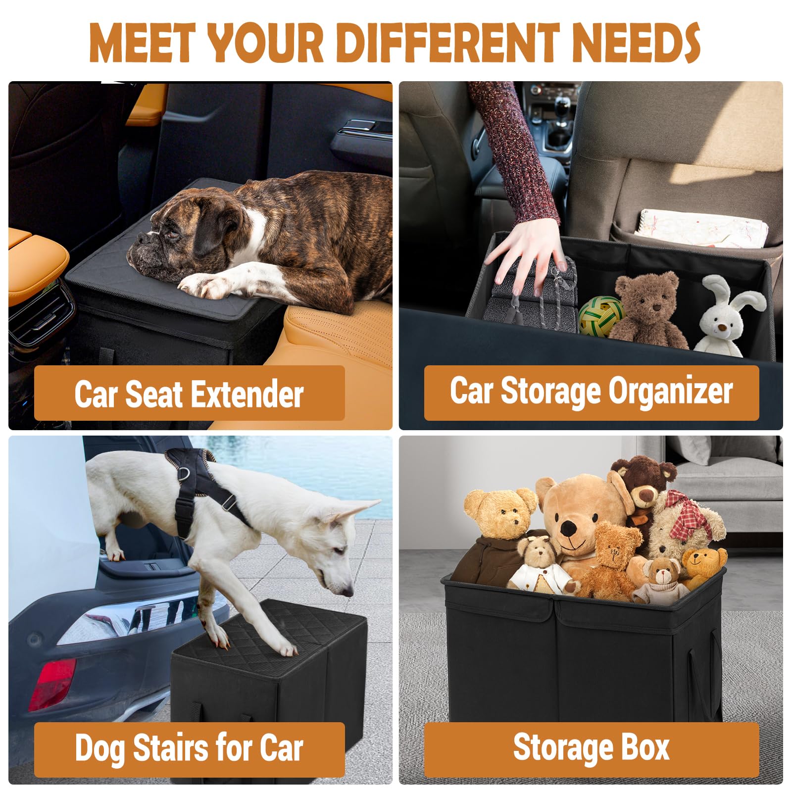 Car Seat Extender for Large Dogs - Heavy Duty Back Seat Extender Supports Up to 120 LBS | Pet Car Organizer with Storage & Gap Filler for Front/Rear Seats | Perfect for Road Trips & Vet Visits
