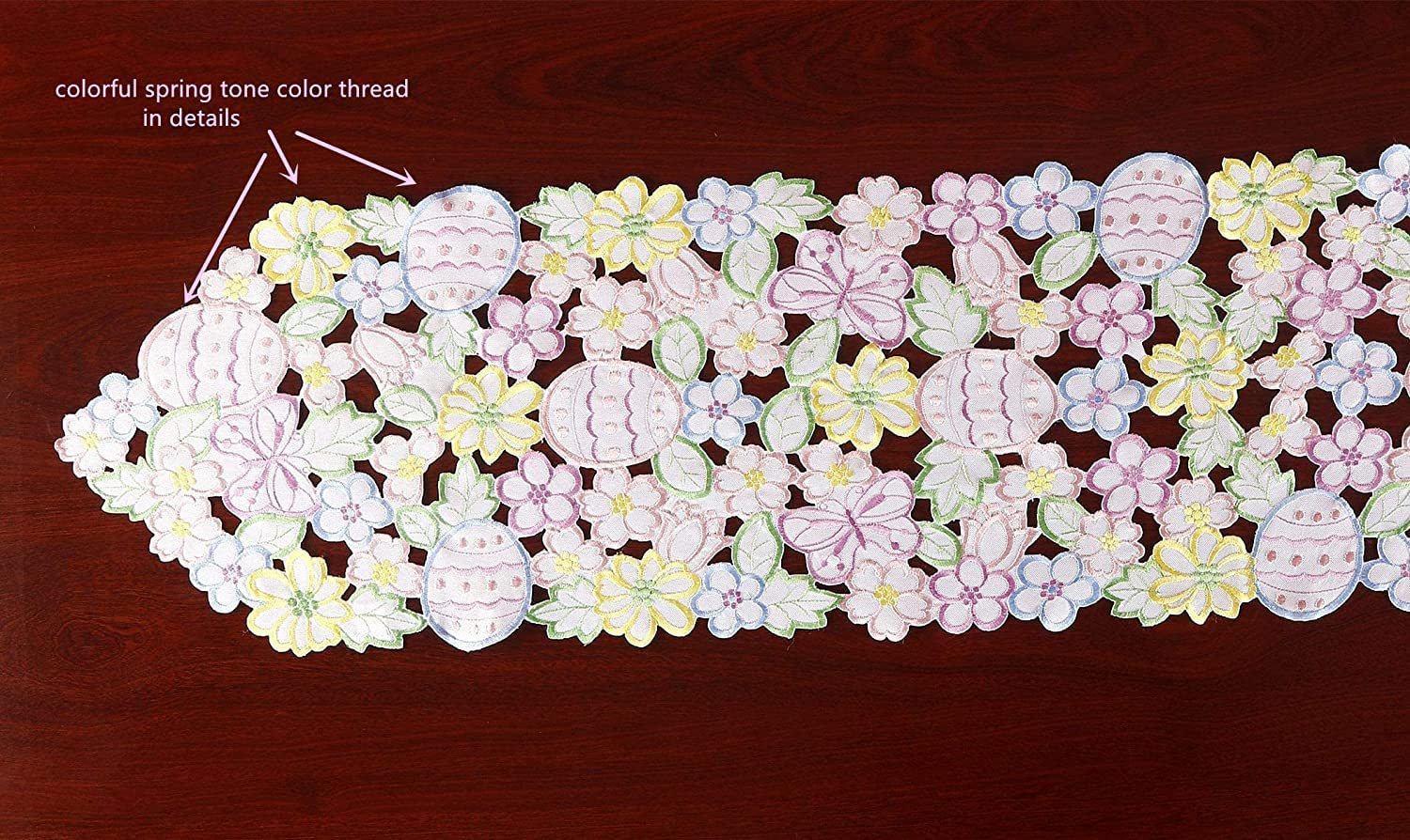 Easter Spring Floral Table Runner - Embroidered Cutwork Eggs & Butterflies Design - 13x83 Inch Holiday Dining Decor for Kitchen, Home, Party (Perfect for Easter, Spring Celebrations & Festive Gatherings)