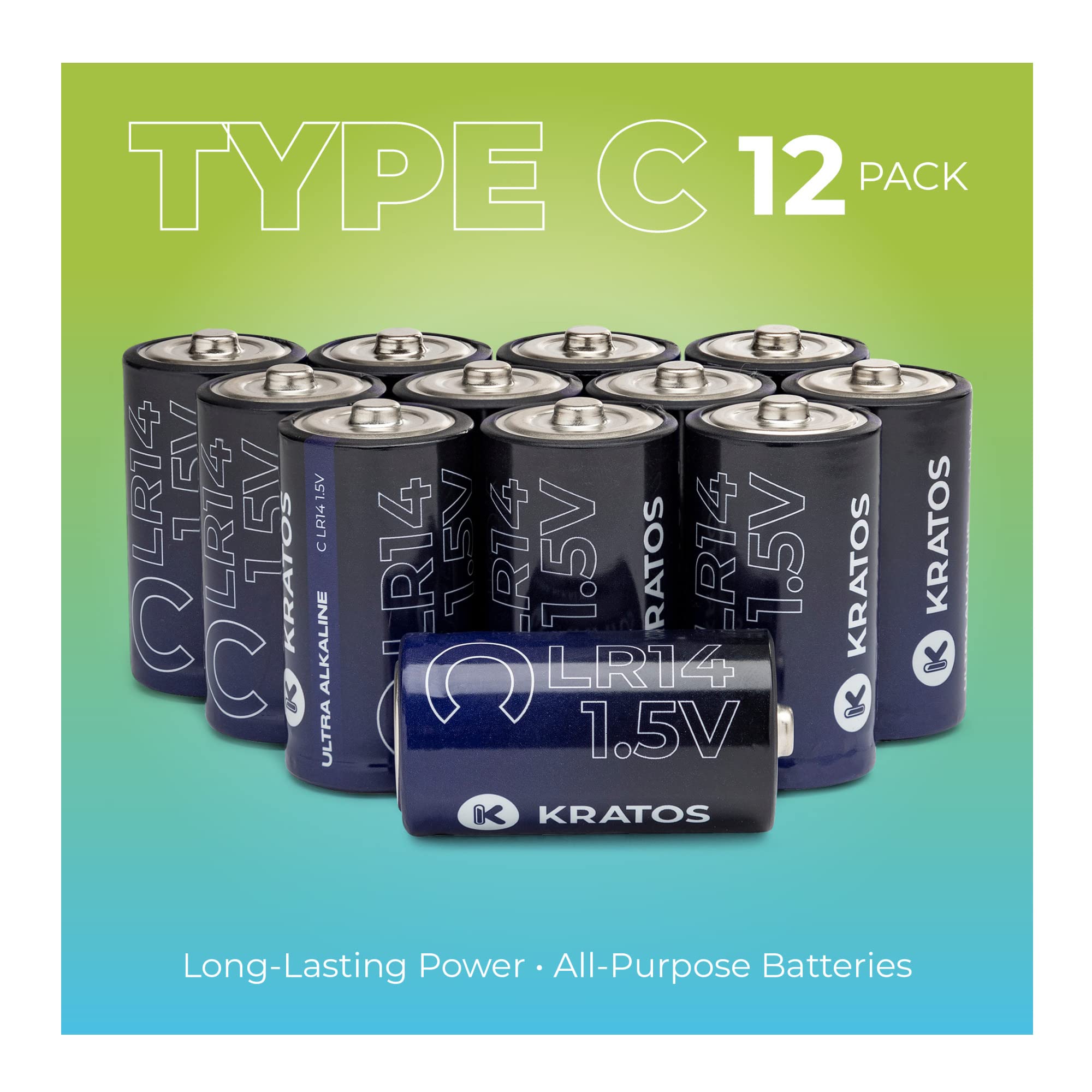 12 Pack Alkaline C Batteries - Long-Lasting 10 Year Shelf Life - Mercury & Cadmium Free - Ideal for Flashlights, Toys, Radios & Emergency Kits - Disposable Replacement Batteries for Home & Office Use