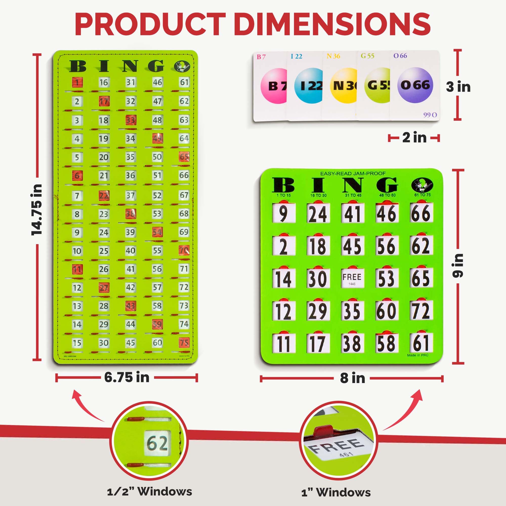 MR CHIPS Jam-Proof Bingo Cards with Sliding Windows - 50 Reusable Shutter Cards, 75 Calling Cards & 1 Master Board (Green) - Perfect for Family Game Nights, Bingo Parties & Classroom Activities