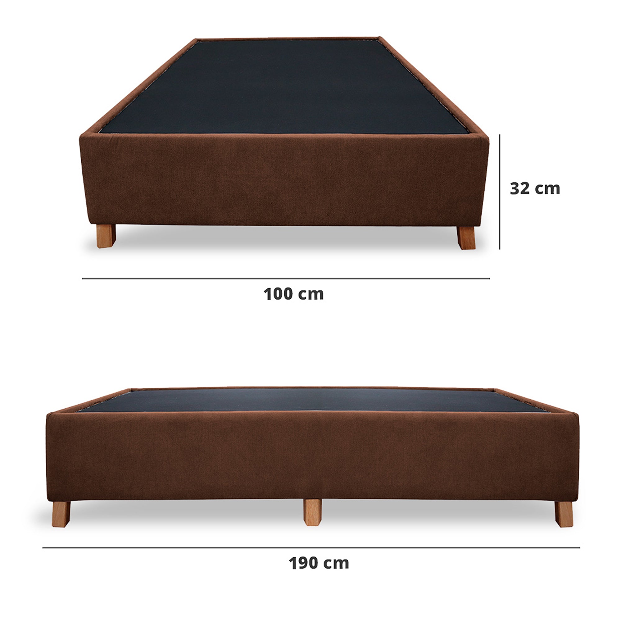 Brown Simple Bed Base Collection 1 - 100 x 190 cm with Legs - Sturdy Support for Mattresses, Perfect for Bedrooms, Guest Rooms, and Dorms