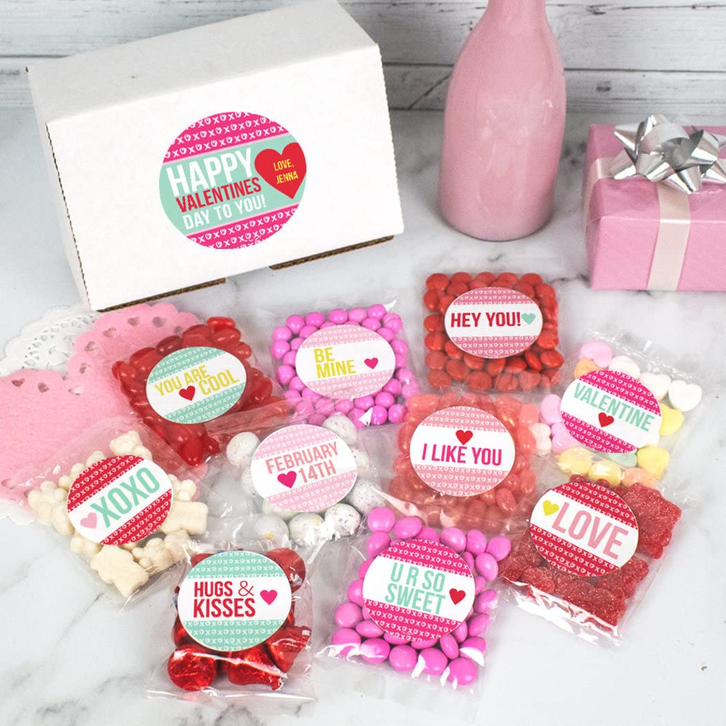 Personalized Valentine's Day Candy Gift Box - 10 Unique Candy Bags with Custom Stickers | Romantic Gifts for Couples, Sweet Treats for Parties & Anniversary Celebrations