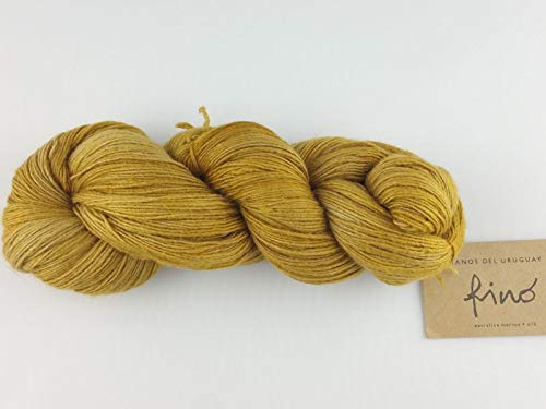 Premium Silk Blend Fino Knitting Yarn - 100g (3.5oz) 419 Brass Button Hand-Dyed Yarn for Scarves, Shawls & Luxury Knitwear Projects