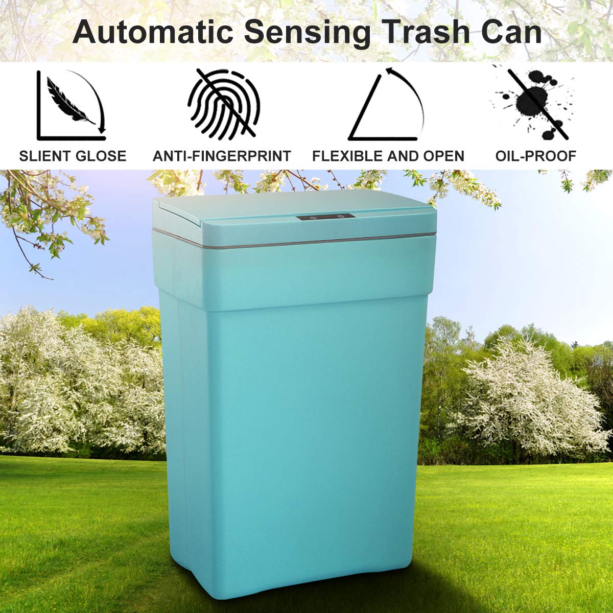 Automatic Motion Sensor Trash Can - 13 Gallon/50L Touch-Free Kitchen Garbage Bin with Lid, High-Capacity Plastic Wastebasket for Bathroom, Bedroom, Home Office - Blue (Ideal for Hands-Free Disposal in Kitchens & High-Traffic Areas)