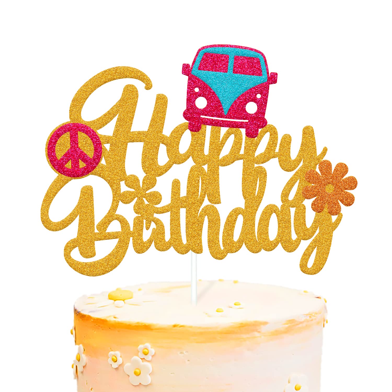 60s Hippie Boho Flower Birthday Cake Topper - Happy Birthday Groovy Cake Decorations for Girls, Baby Showers & Themed Parties | Perfect for 60s Theme, Boho Baby Showers & Hippie Birthday Celebrations