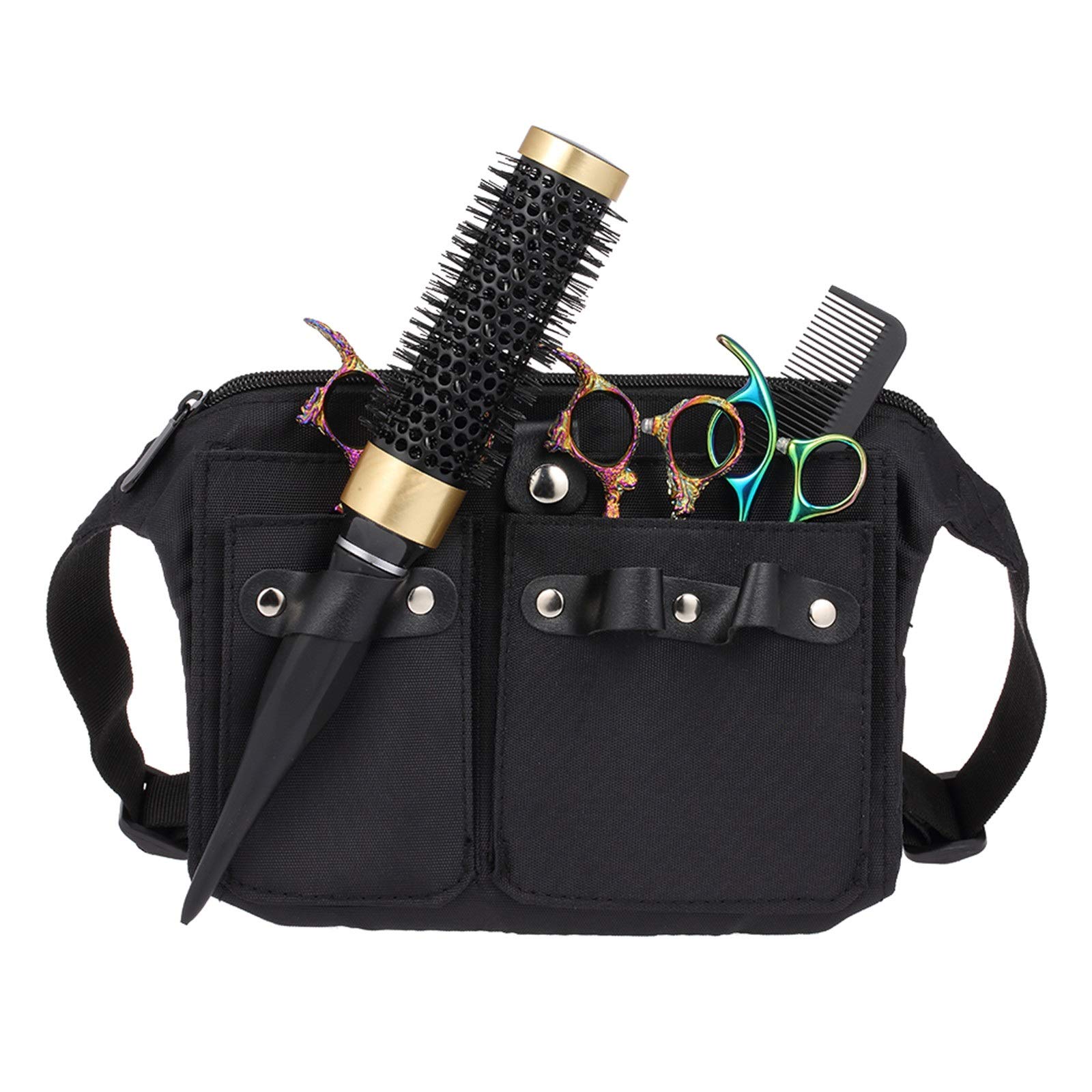 Professional Hairdressing Belt Bag - Scissor Holster & Haircutting Tools Pouch for Stylists - Waist & Shoulder Strap Holder for Scissors, Combs & Accessories (Black, 22x18x2cm) - Perfect for Salon Work, Mobile Hairstyling & Barber Services