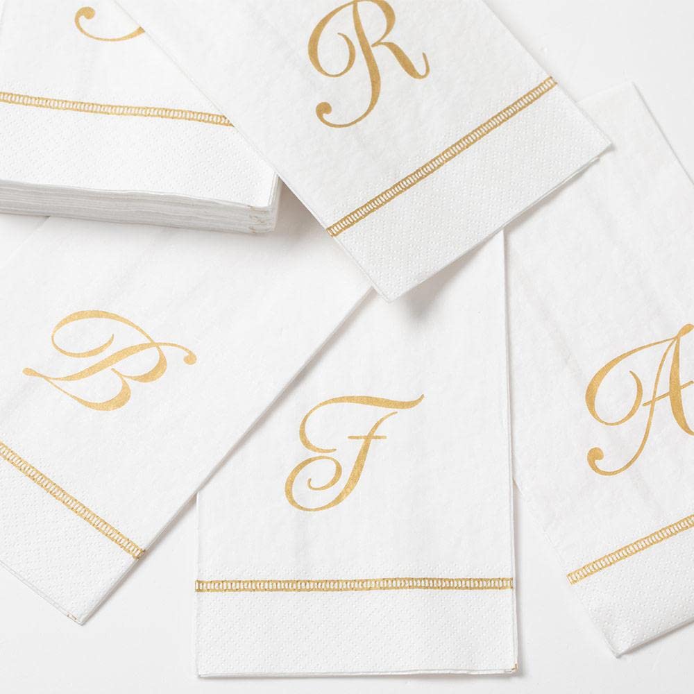 Caspari Hemstitch Script Paper Guest Towels - Letter N Monogram, Set of 60 Elegant Cocktail Napkins for Weddings, Parties & Bridal Showers