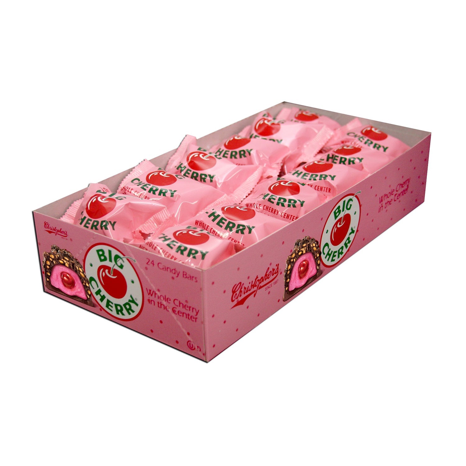 Christopher's Big Cherry Whole Cherry Center Candy Bar - 24 Count Box | Delicious Cherry-Filled Chocolate Treats for Parties, Gifts & Snacking