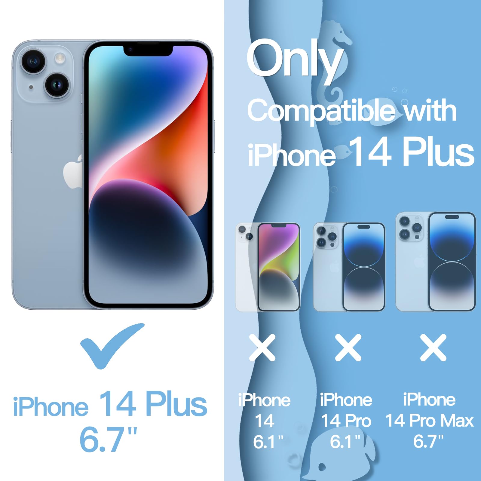 JETech iPhone 14 Plus Case 6.7 Inch - Cute Wave Frame Shockproof Clear Hard PC Phone Cover for Women & Girls (Blue) | Perfect for Everyday Protection & Stylish Outfits