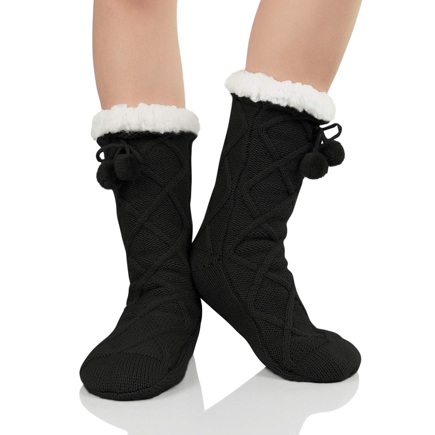 Zando Comfy Fleece Socks for Women & Seniors - Warm Winter Non-Slip Grip Socks with Soft Fleece Lining - Perfect Cozy Gift for Christmas, Home & Travel