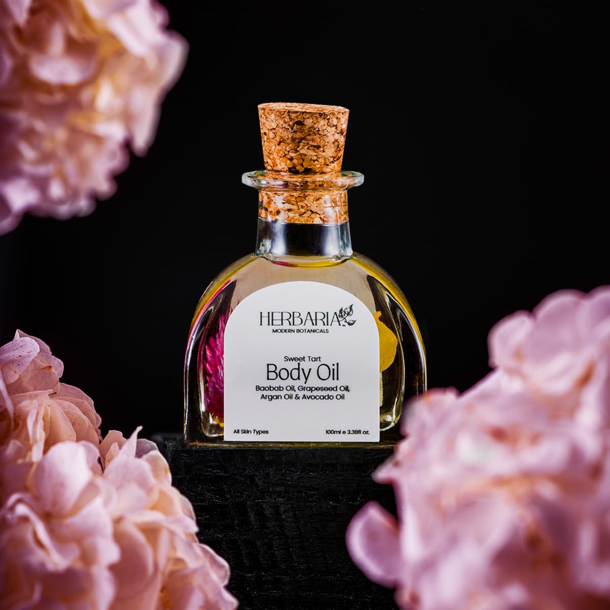 Herbaria Sweet Tart Daily Moisturizing Body Oil - 100% Vegan Luxury Hydrating Body Oil with Almond, Grapeseed, Pomegranate, Avocado, Argan & Baobab Oils | All-Season Skin Care for Dry Skin, Massage & Aromatherapy