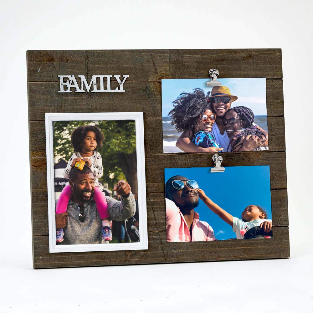 FashionCraft Rustic Wood Picture Frame - Holds One 5x7 and Two 4x6 Photos - Perfect for Home Decor, Tabletop Display & Gifts | Ideal for Living Room, Bedroom, Office & Wedding Photos