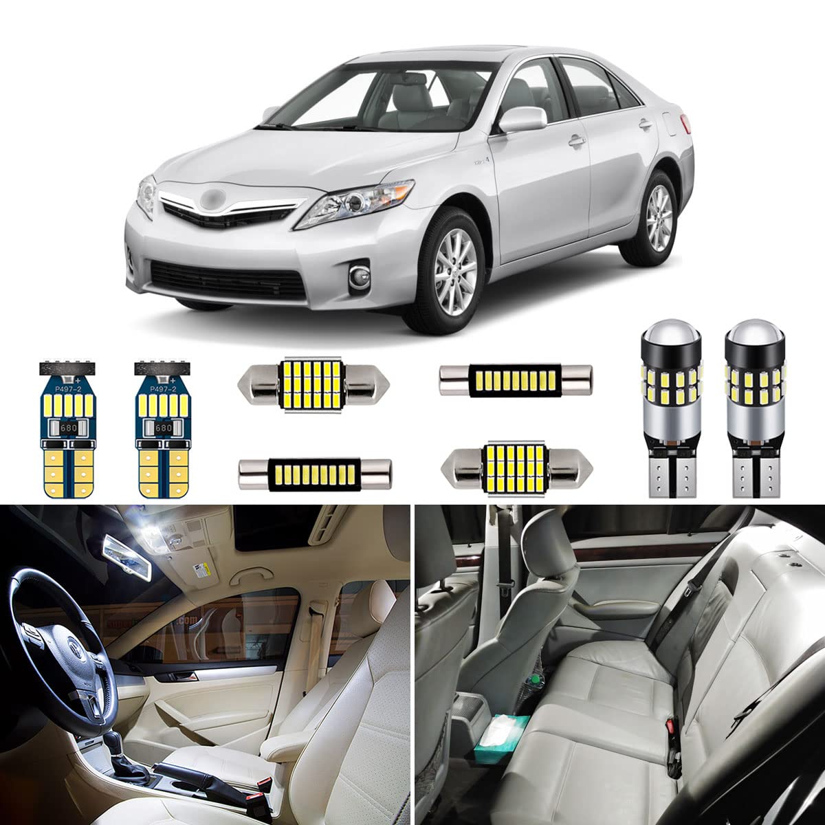 13-Piece 6000K White LED Interior Light Kit for Toyota Camry 2007-2011 - Super Bright Replacement Bulbs with Installation Tool - Perfect for Night Driving & Car Interior Upgrade
