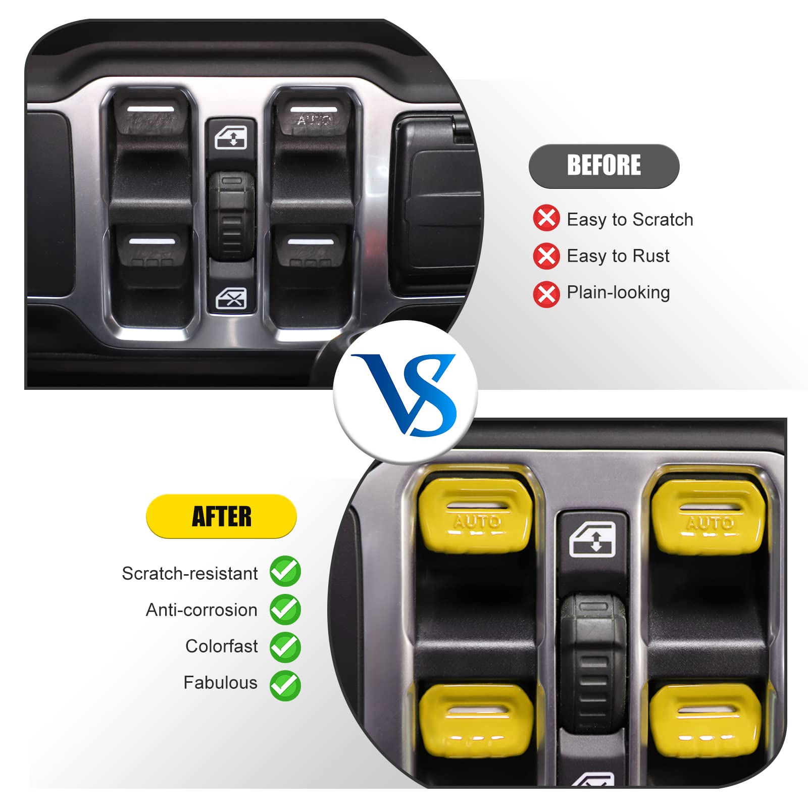 4PCS Yellow Window Switch Button Cover Trim Interior Accessories for Jeep Wrangler JL JLU Gladiator JT 2018-2024 - Upgrade & Protect Your Car Interior (Perfect for Off-Roading & Daily Driving)