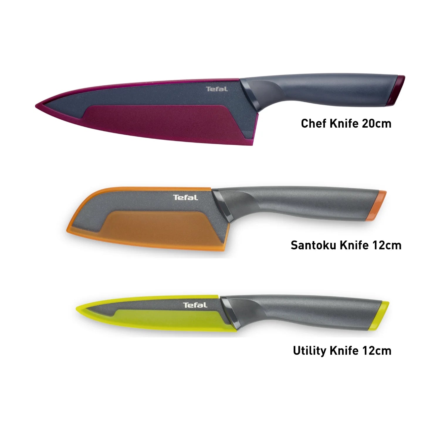 Tefal Fresh Kitchen 3-Piece Non-Stick Stainless Steel Knife Set - K122S324 - Perfect for Slicing, Dicing, and Chopping Fruits, Vegetables, and Meats