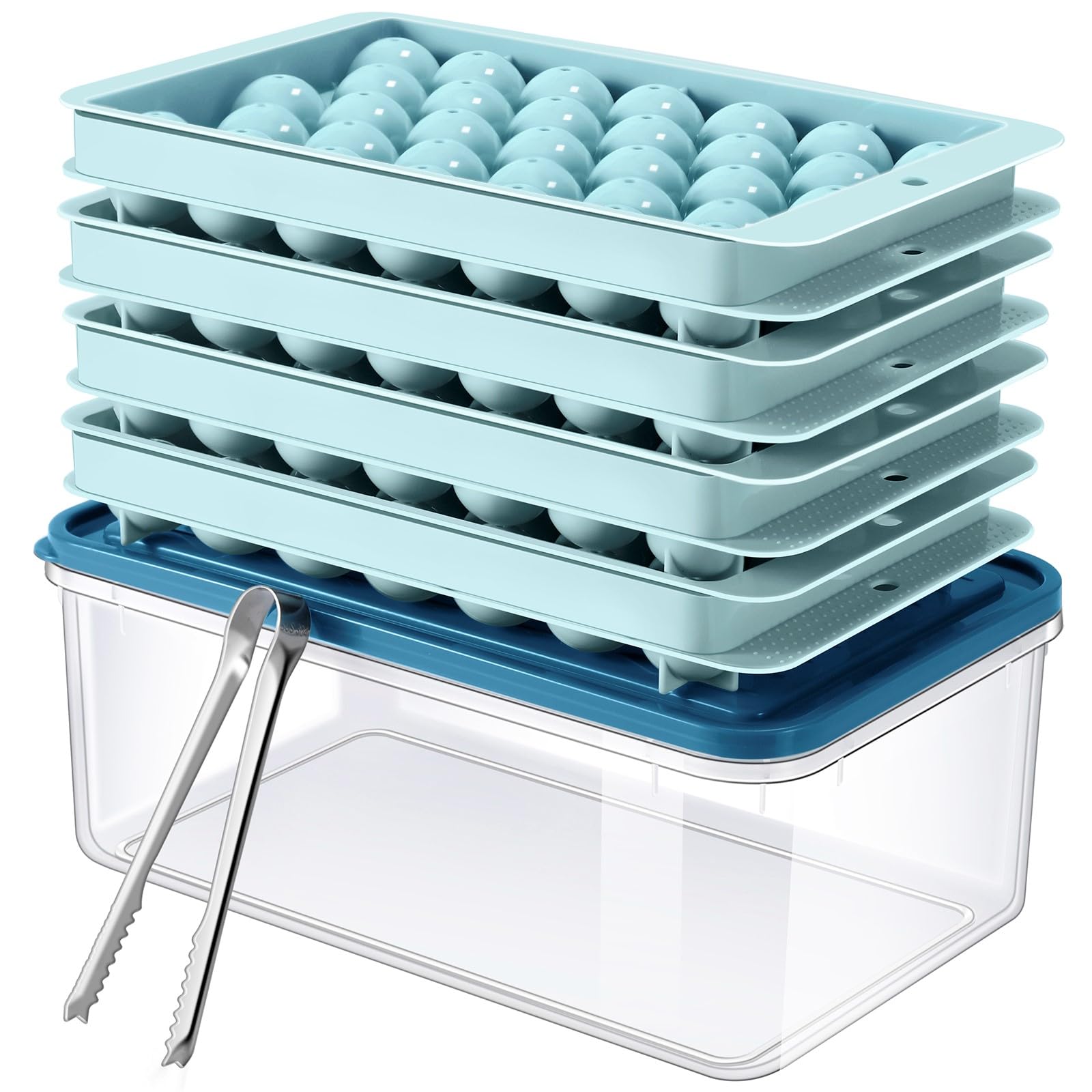 ARTLEO 4-Pack Round Ice Cube Trays with Lids - Easy Release Ice Ball Maker Mold (1.2 Inch, 132 Spheres) - BPA Free Silicone Ice Cube Tray for Cocktails, Whiskey, and Beverages - Includes Ice Bucket with Tong for Home Bars and Parties