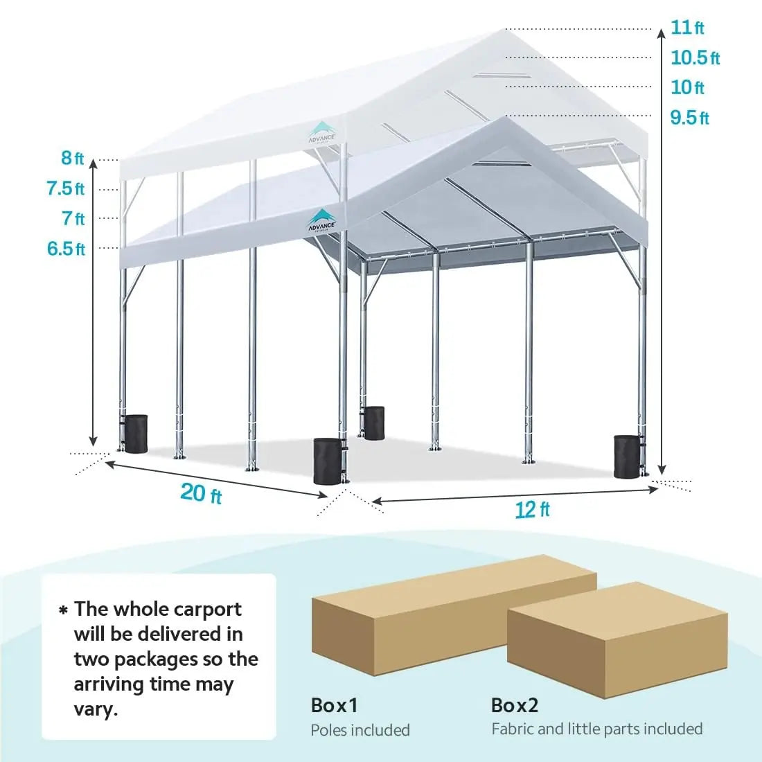 20'x10' & 20'x12' Heavy Duty Carport Canopy Shelter - Weatherproof Outdoor Car Cover for Vehicles, RV, Boat - Perfect for Driveway, Backyard & Storage Protection