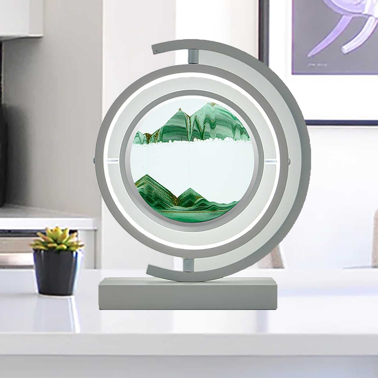 3D Deep Sea Moving Sand Art with LED - Round Glass Sandscapes in Motion for Adults & Kids - Large Desktop Decor for Home, Office, Party Gift & Stress Relief (Perfect for Meditation, Waiting Rooms & Creative Workspaces)