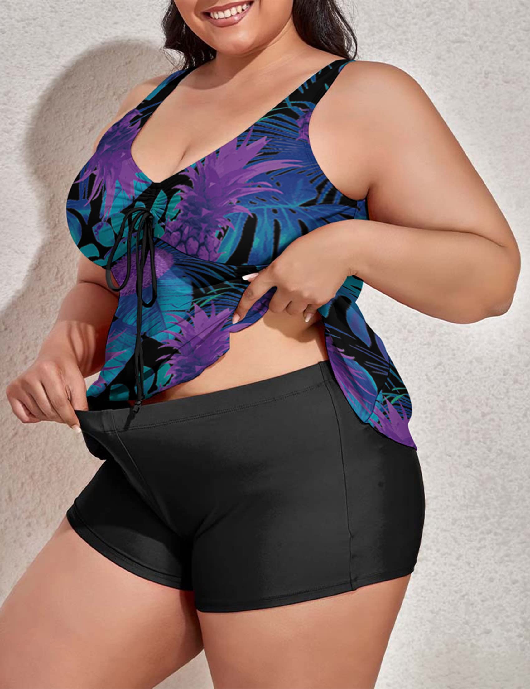 Women's Floral Print Modest Tankini Swimsuits - Two Piece Bathing Suit with Tank Top & Boyshorts | Beachwear, Pool Party & Vacation Outfit