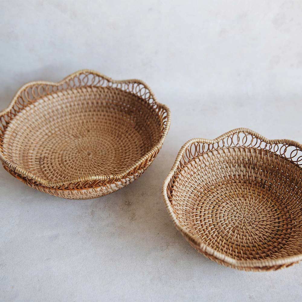Rhode Rattan Scalloped Basket - Natural Woven Storage Organizer for Home Decor, Bathroom & Bedroom Organization