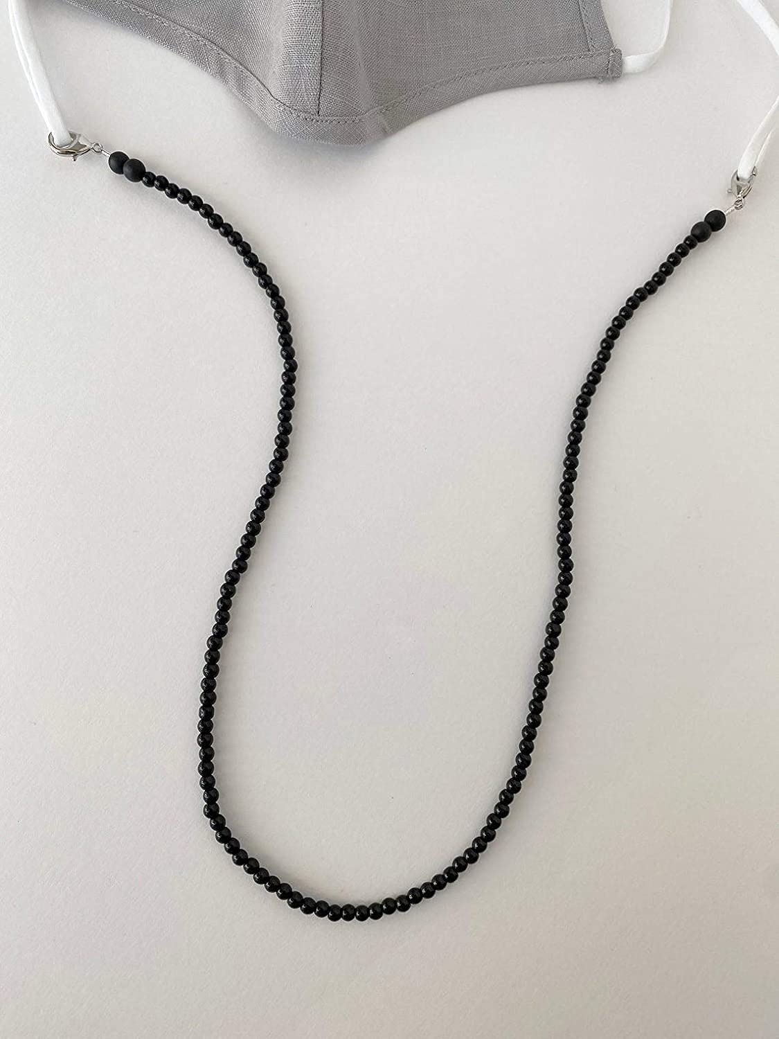 Black Onyx Beaded Mask Chain Lanyard for Women & Men - 24 Inch Adjustable Face Mask Holder with Manbhar Gems - Perfect for Work, School, Travel & Daily Use