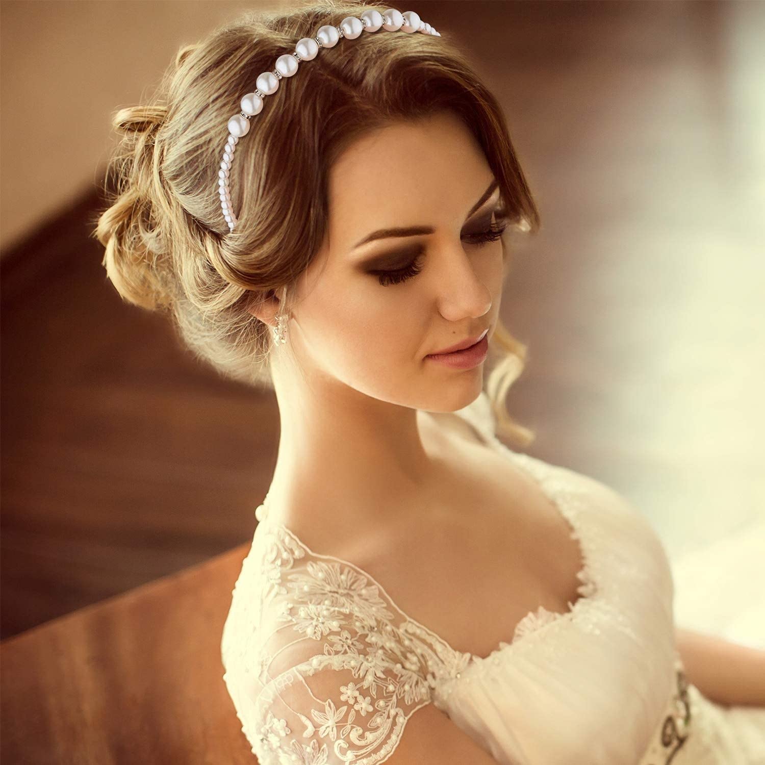 BELICIA 4-Piece Pearl Headbands for Women - White Faux Pearl Rhinestone Hairbands, Bridal Hair Hoops & Wedding Hair Accessories for Girls (Style Set 1) - Perfect for Weddings, Parties & Special Occasions
