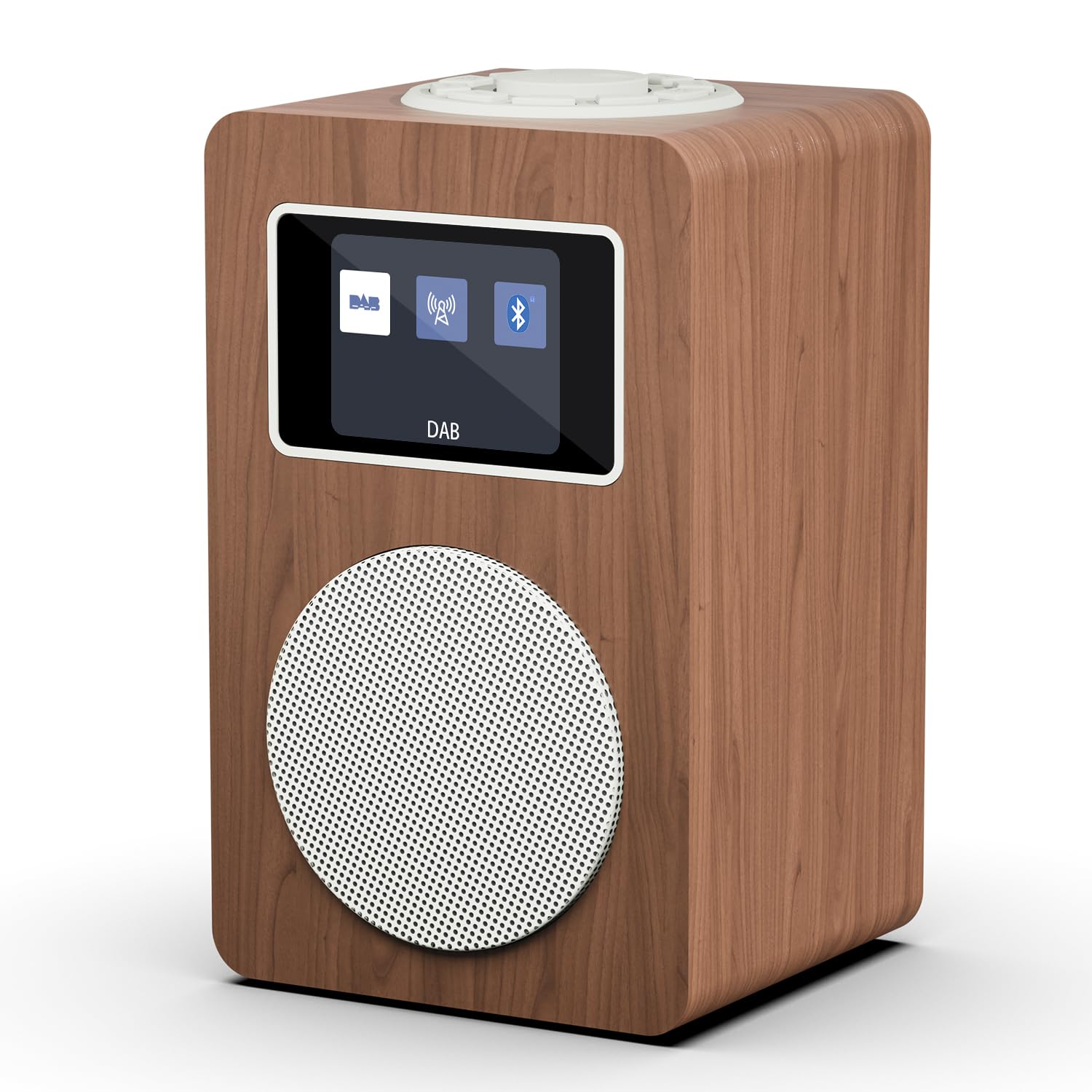 MangoKit MD4 DAB+ Digital Radio with Bluetooth Speaker - FM/AM Kitchen Radio, Battery & Mains Powered, 40 Presets, Dual Alarm Clock, Color Display, Headphone Jack, Walnut Wooden Box - Perfect for Home, Office, and Outdoor Use