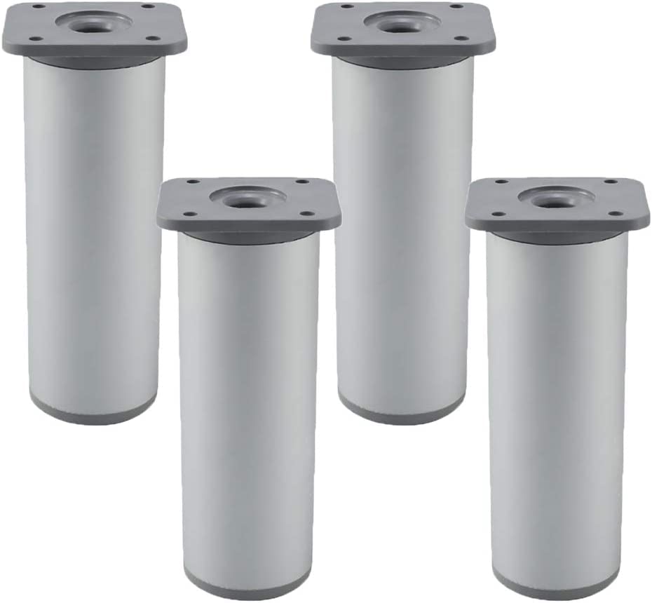 4pcs Adjustable Metal Table Legs - Aluminum Alloy Round Furniture Feet for Sofa, Couch, Desk & Bed - 12cm Height Replacement Risers (Silver) - Perfect for Home Office, Living Room & Bedroom Furniture Upgrade