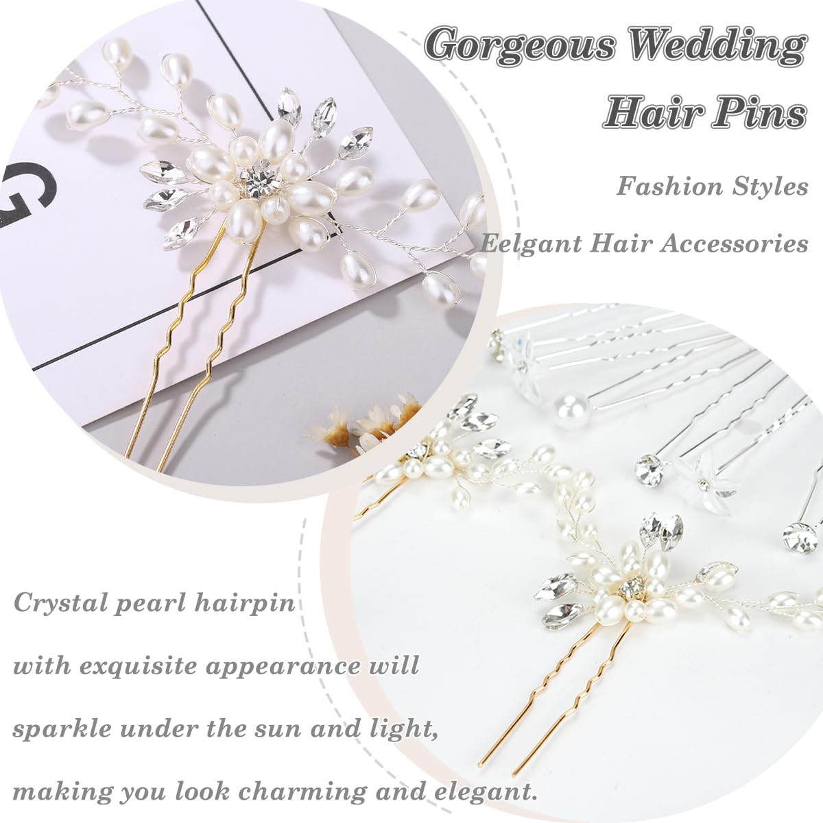 23Pcs Wedding Hair Pins Set - FHDUSRYO Bridal Pearl Rhinestone Hair Clips, U-Shaped Crystal Flower Hair Accessories for Brides, Bridesmaids, Women & Girls | Perfect for Weddings, Prom, Parties & Special Occasions