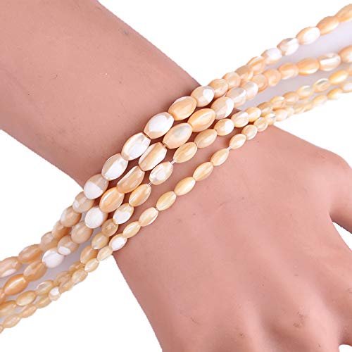 HAAMIIQII 6x9mm Natural Rice Brown Mother of Pearl Shell Beads - Loose Gemstone Beads for Jewelry Making (15 Inch Strand, 40-44pcs) - Perfect for Necklaces, Bracelets & DIY Craft Projects