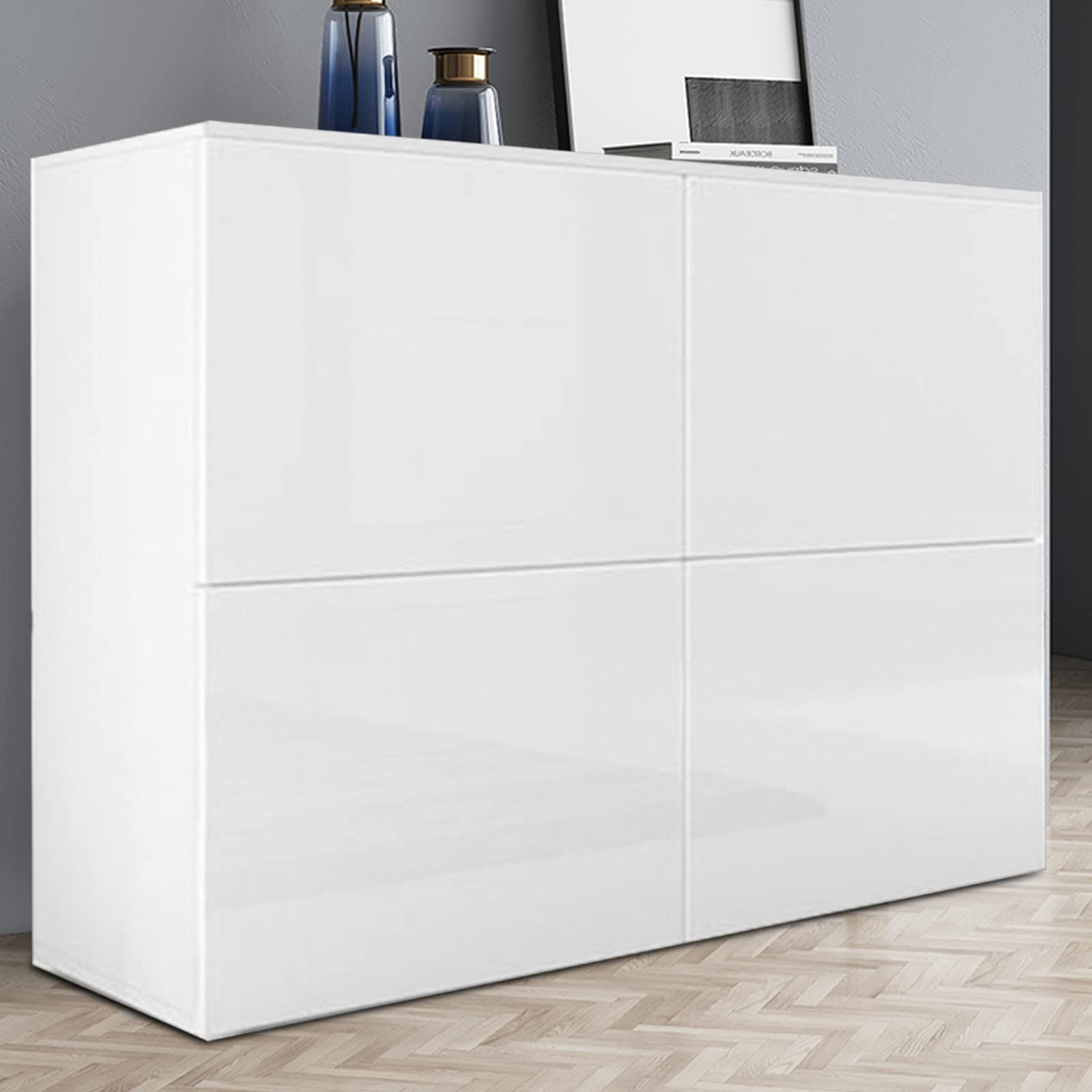 DYRABREST 4-Door Entryway Storage Cabinet - High Gloss Contemporary White Accent Cabinet for Office, Living Room, Bedroom & Home Organization (36.22
