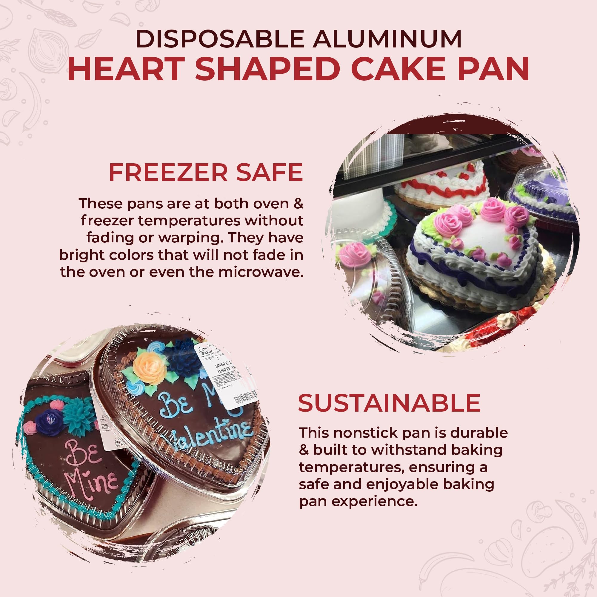 KitchenDance 8 Inch Disposable Heart Shaped Aluminum Cake Pans with Clamshell Lid - Perfect for Baking Cakes, Chocolates & Desserts - Valentine's Day, Birthday Party & Wedding Treats - Ideal for Storage & Transport (Pack of 12)