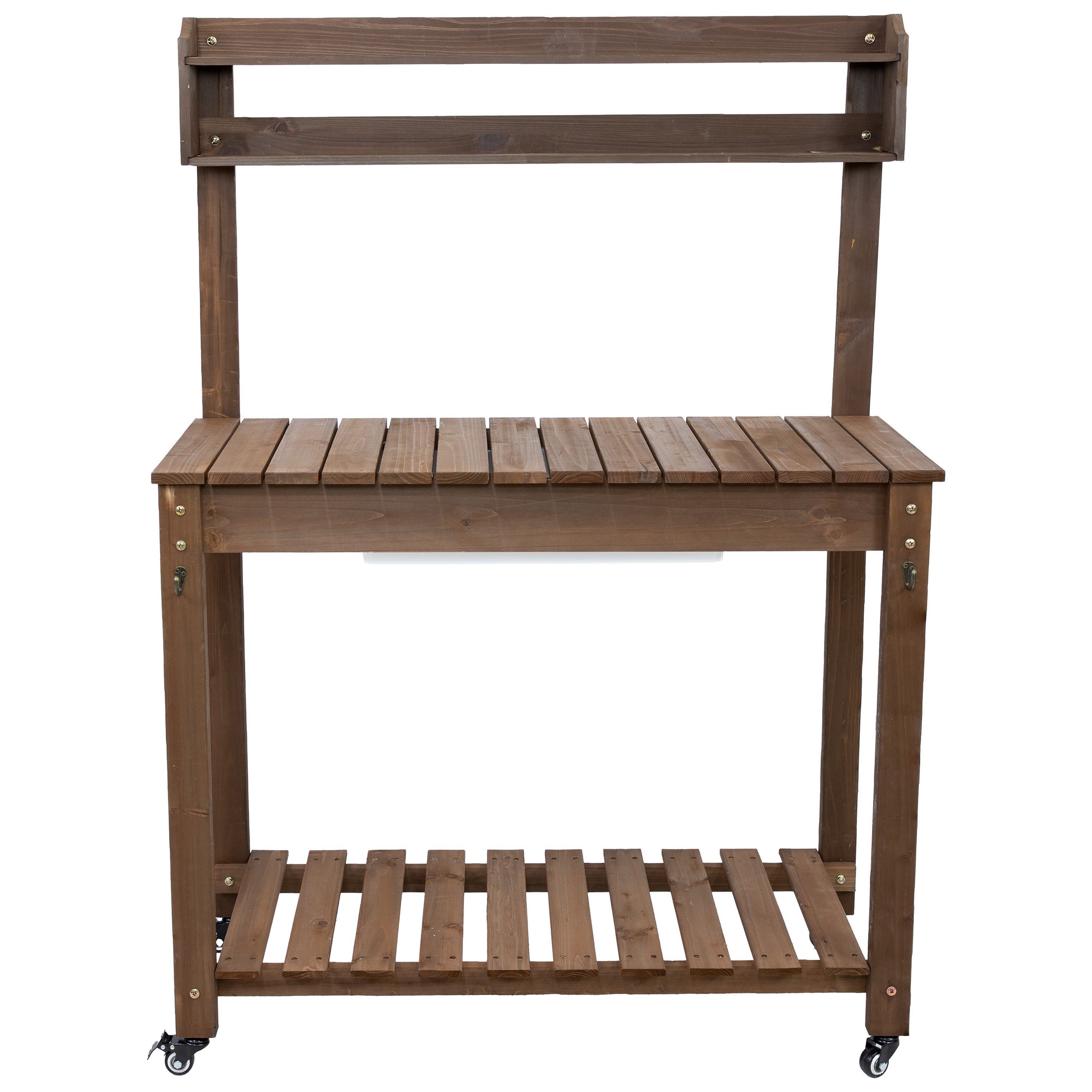 Sunnydaze Fir Wood Wheeled Outdoor Potting Bench with Sink - Brown | Heavy-Duty Garden Workstation for Planting, Potting & Organizing Tools | Perfect for Backyard, Greenhouse & Gardening Enthusiasts