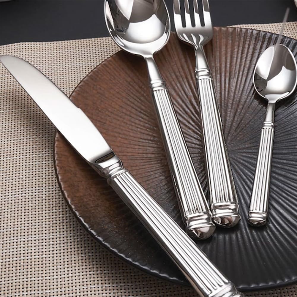 32-Piece Stainless Steel Silverware Set for 8 - Heavy Duty Flatware Cutlery Set with Steak Knives, Forks & Spoons - Dishwasher Safe Wedding & Housewarming Gift Set - Perfect for Dinner Parties, Family Gatherings & Everyday Dining
