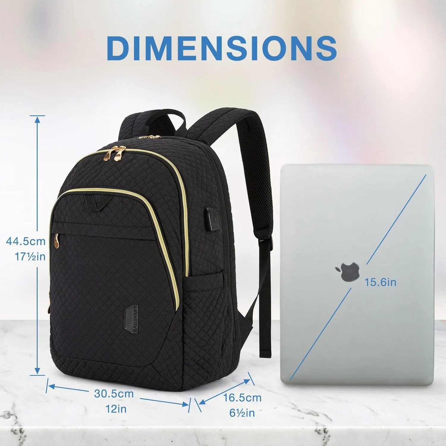 Bonchemin 15.6 Inch Laptop Backpack for Men & Women - Waterproof Travel Backpack with USB Charging Port - Perfect for Business, College, Commuting & Airplane Carry-On