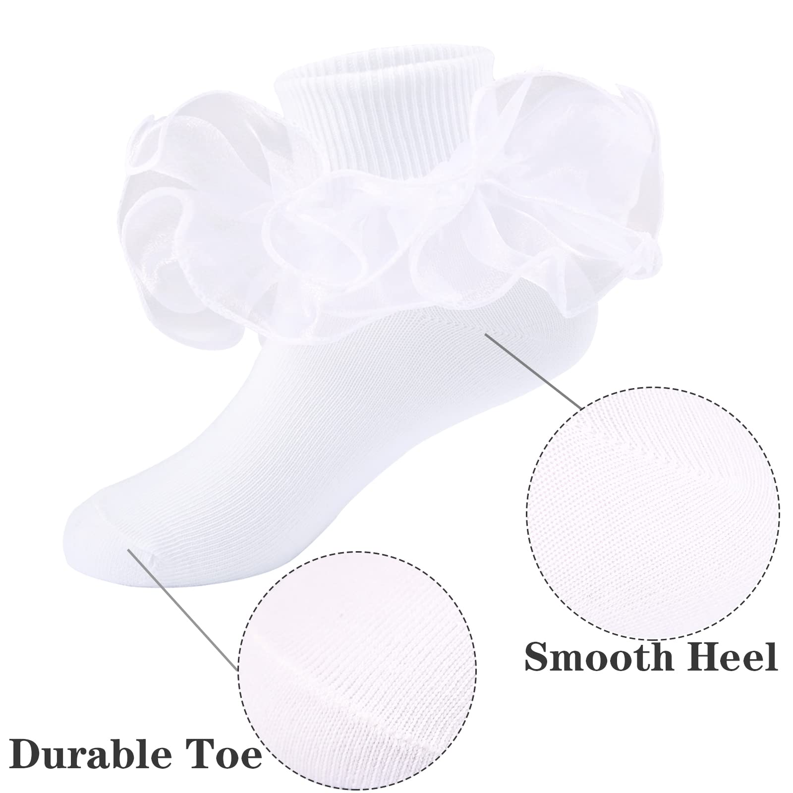Girls Ruffle Socks - Double Lace Frilly Dress Socks for Toddler & Little Girls (2-3 Pack) - Perfect for Parties, School & Special Occasions