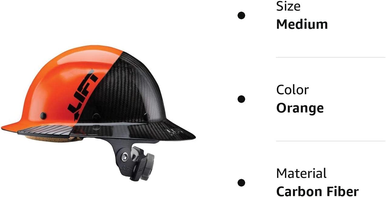 Lift Safety HDF50C-19OC Dax Fifty 50 Carbon Fiber Full Brim Hard Hat - Medium Size | Lightweight & Durable Construction for Construction, Mining & Industrial Safety Use