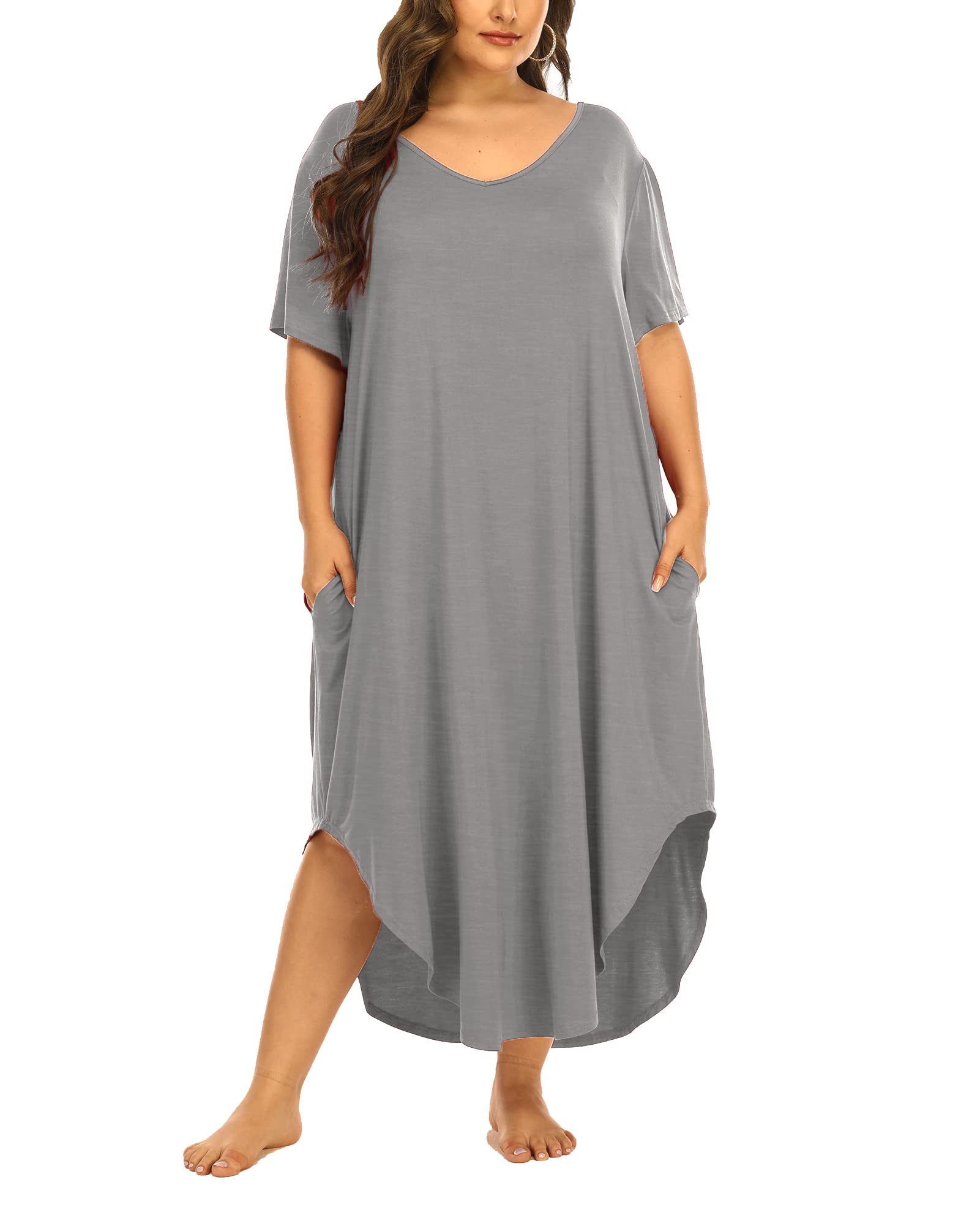 Beocut Women's Plus Size Nightgown - Soft Short Sleeve Sleep Dress with Pockets for Comfortable Lounge & Bedtime Wear
