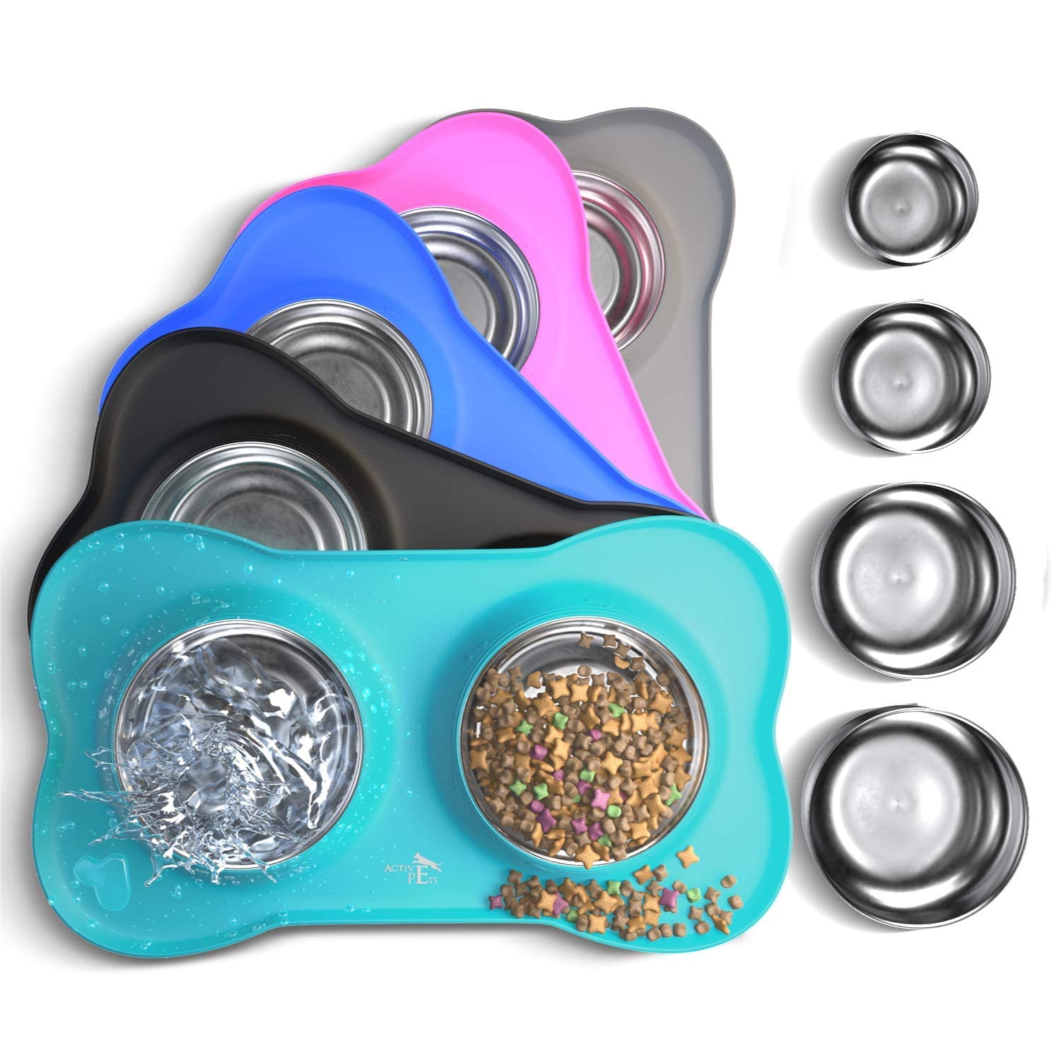 Stainless Steel No Spill Dog Bowls Set with Non-Slip Silicone Mat - Food & Water Dishes for Small, Medium & Large Dogs - Durable Pet Feeding Bowls for Active Puppies & Adult Dogs - Perfect for Home, Travel & Outdoor Use