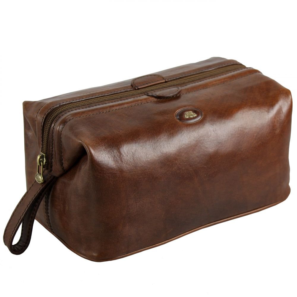 Premium Leather Toiletry Bag for Men & Women - The Bridge 09105001-14 Brown Travel Cosmetic Organizer - Perfect for Business Trips, Gym, Camping & Weekend Getaways