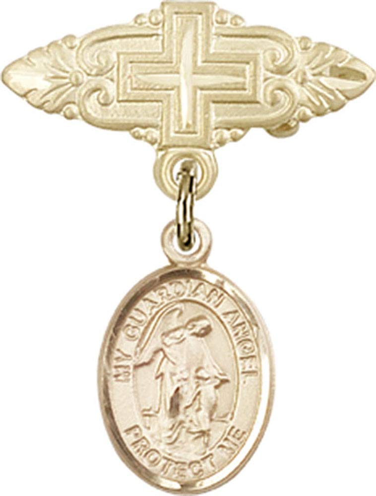 Gold Filled Baby Badge with Guardian Angel Charm & Cross Pin - Handmade in USA | Perfect for Christening Gifts, Baby Showers & Baptism Keepsakes