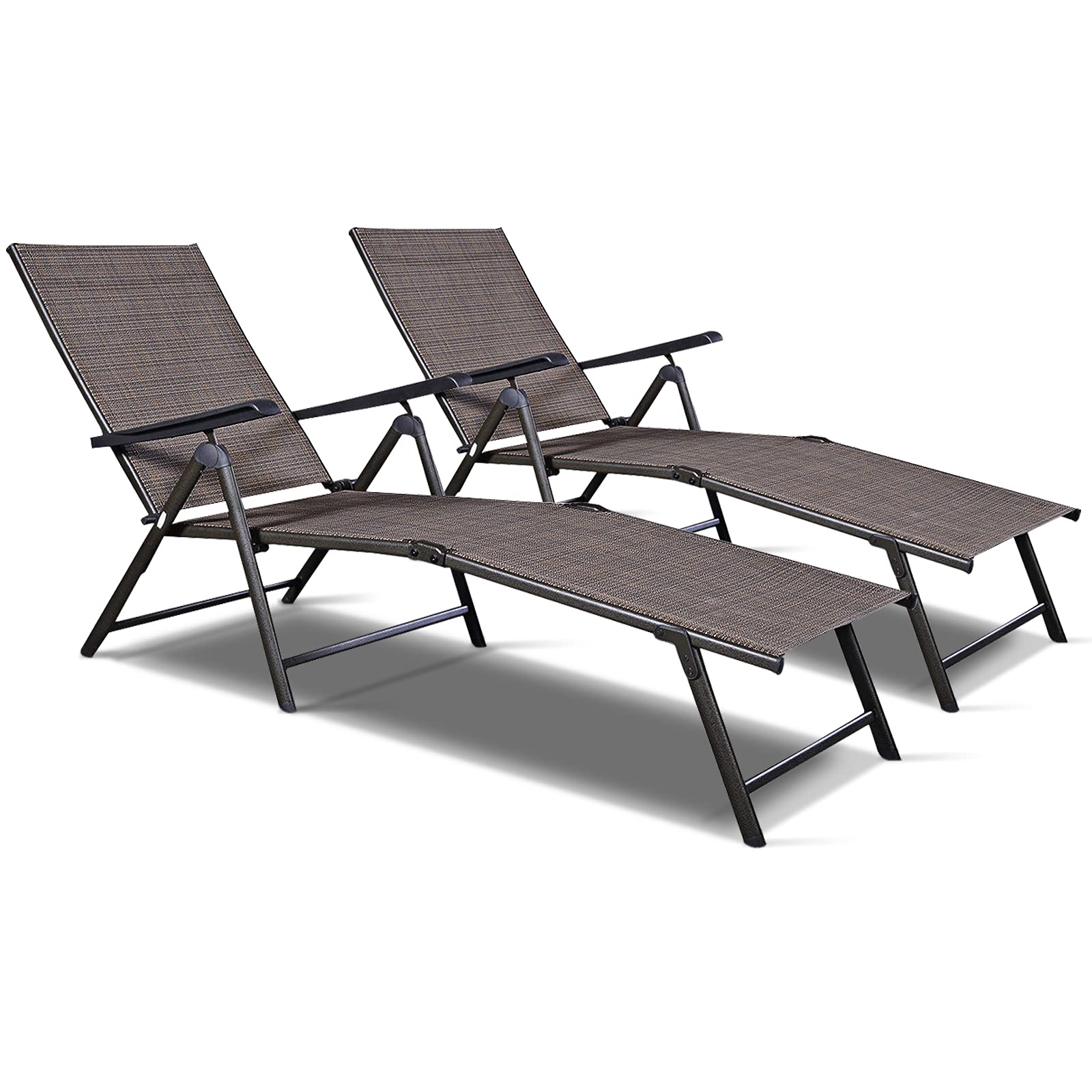 Tangkula Set of 2 Adjustable Patio Chaise Lounge Chairs - 5 Back & 2 Leg Positions for Ultimate Comfort - Perfect for Poolside, Beach, Garden, Backyard & Outdoor Relaxation | Heavy Duty Weather-Resistant Patio Furniture for Sunbathing & Lounging