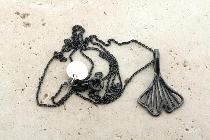 Oxidized Ginkgo Leaf Necklace - Sterling Silver Pendant for Women - Elegant Botanical Jewelry for Everyday Wear & Special Occasions