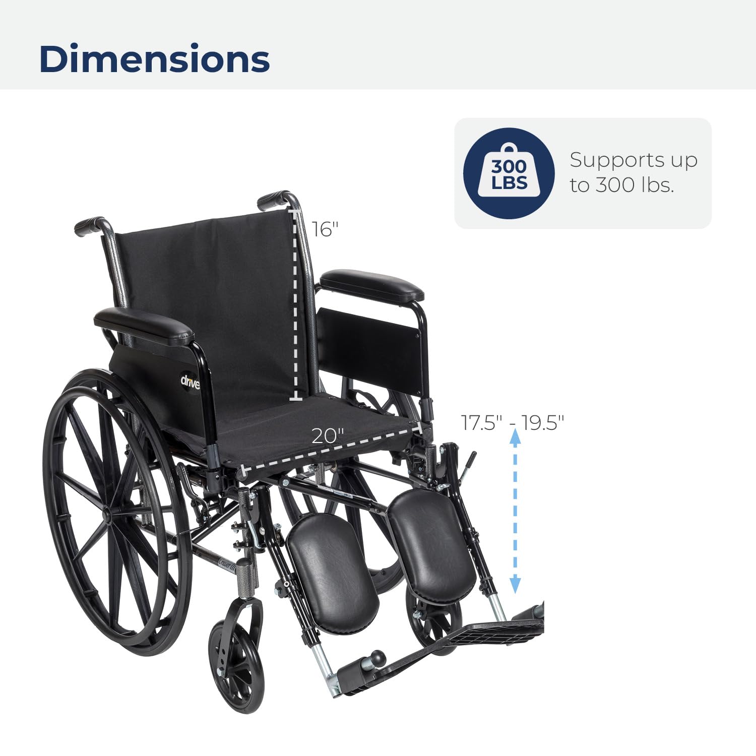 Drive Medical K320DFA-ELR Cruiser III Lightweight Folding Wheelchair with Flip-Back Arms & Elevating Leg Rests - Compact Mobility Aid for Seniors & Travel (16