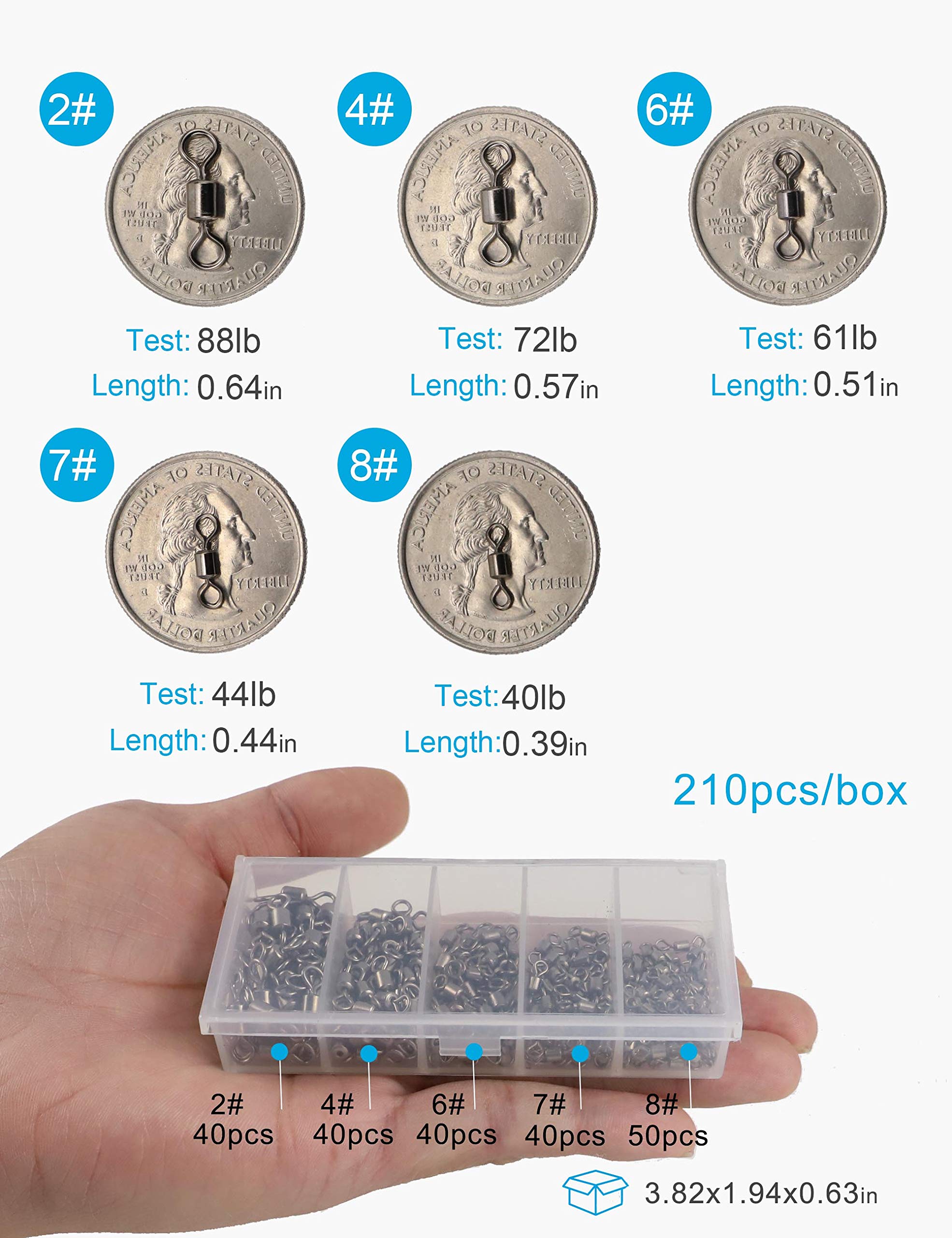 210pcs Fishing Barrel Swivels with Rolling Bearing Snap Connectors - Saltwater & Freshwater Fishing Gear for Bass, Trout & Catfish - Perfect for Lure Fishing, Trolling & Ice Fishing