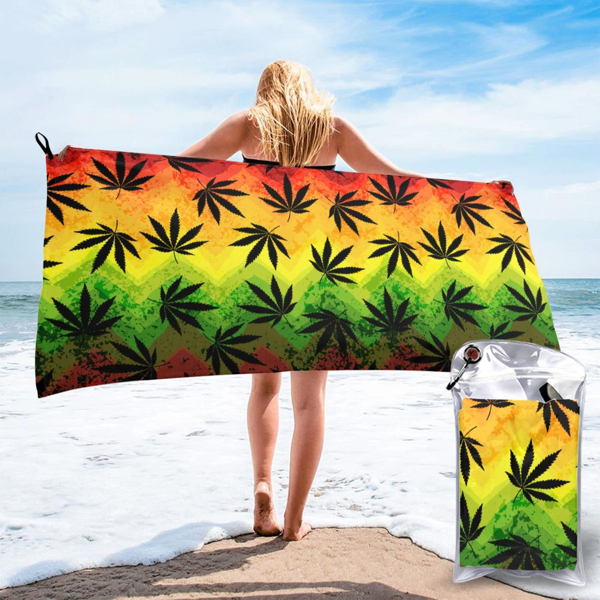 Marijuana Leaf Design Beach Towel - Sand Free, Quick Dry, Super Absorbent Pool & Bath Towel for Travel, Camping, Yoga - Perfect for Beach, Swimming, Gym & Outdoor Activities