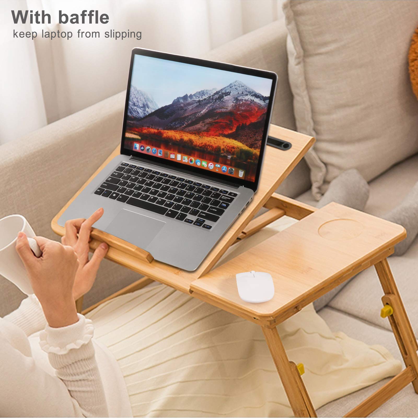 Bamboo Lap Desk for Laptop - Foldable Bed Tray Table Fits 17.7 Inch Laptops, Perfect for Breakfast in Bed, Homework, Study, Reading & Dining - Portable Workstation for Home Office & Dorm Room